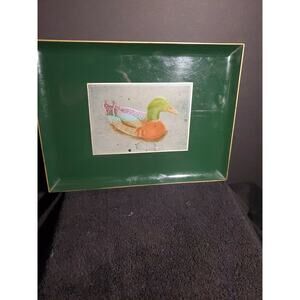 Vtg Otagiri Lacquerware Serving Tray Mallard Duck Bird Decoy Gold Green 14 x10.5